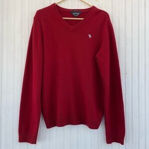 Abercrombie & Fitch Men's Red V-neck Wool Blend Pullover Sweater Size XL